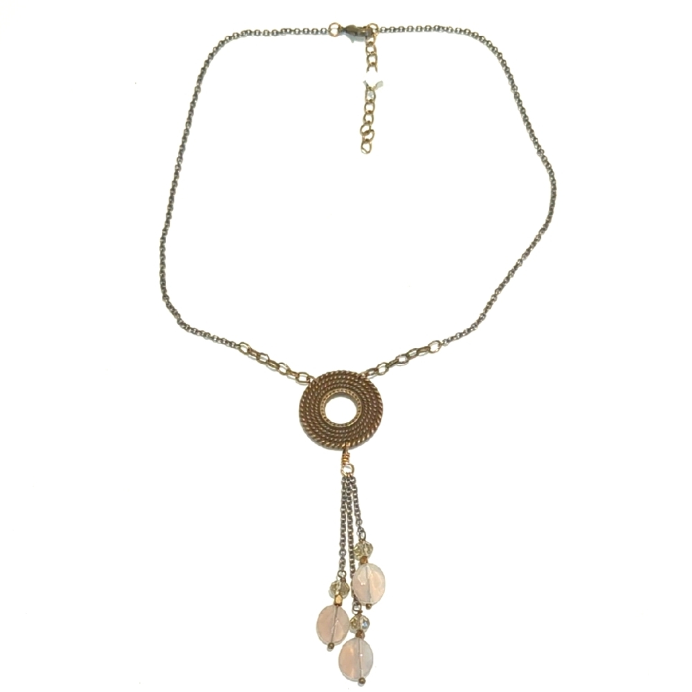 🟣Boho Necklace with Disc and drop beaded accents NWT